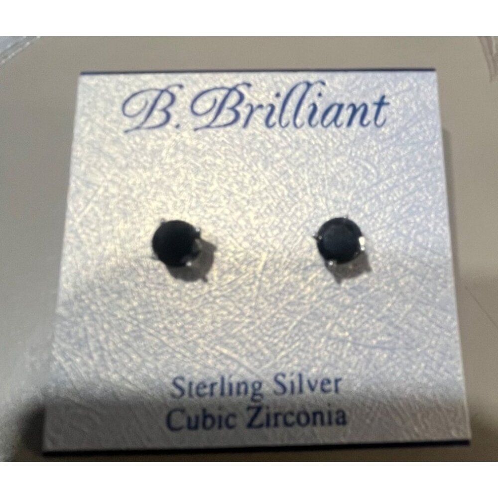 B. Brilliant Sterling Silver Cubic Zirconia Black Stud Earrings